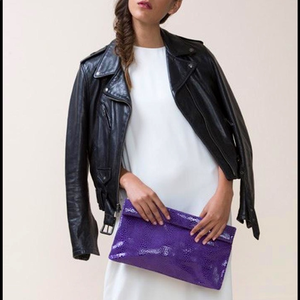 Revolve x Marie Turnor Lunch Clutch Purple Python